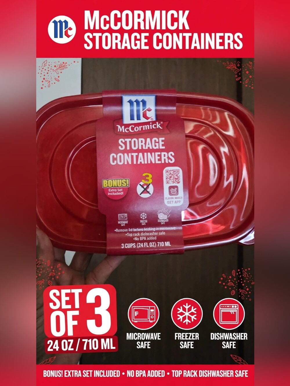 McCormick Red Food Storage Containers - Set of 3